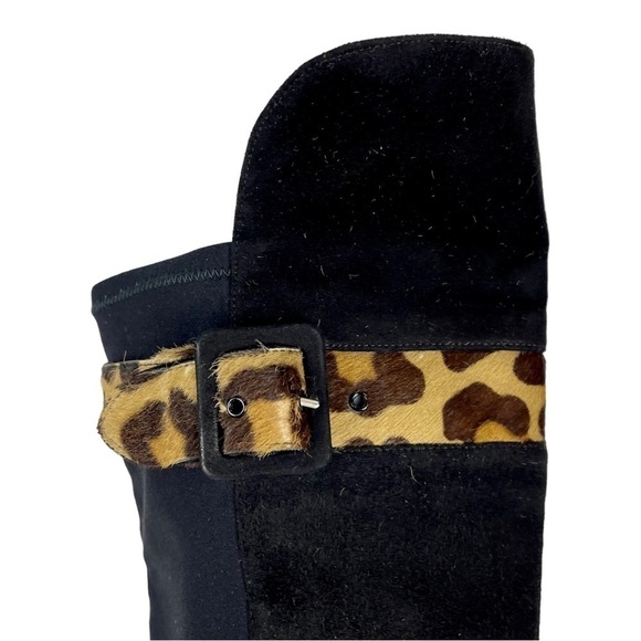 STUART WEITZMAN BLACK SUEDE KNEE HIGH STILETTO LEOPARD BOOTS VINTAGE Y2K 90s - Picture 10 of 12